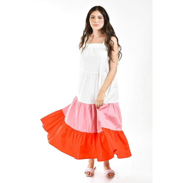 Vestido de popelina tricolor Roman Fashion /Juvenil, 883 (Rosa - Naranja) naranja G