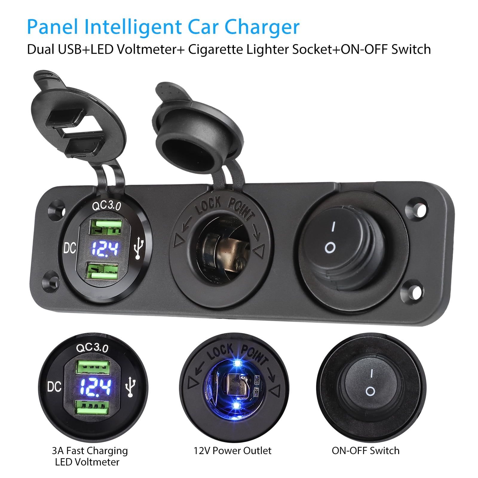 Cigarette Lighter Socket Splitter, EEEkit 250W 12V Dual USB Charger Power Adapter Outlet with Dual USB Ports and LED Display for Car Boat Marine Cigarette Lighter Socket Splitter, EEEkit 250W 12V Dual USB Charger Power Adapter Outlet with Dual USB Ports and LED Display for Car Boat Marine