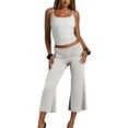 thumbnail image 2 of Gaucho Pants for Women Fold Over Flowy Capri Pants Wide Leg Low Rise Yoga Capris Foldover Cropped Leggings Summer, M, 2 of 6