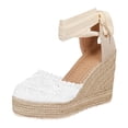 thumbnail image 5 of Rokment Womens Crochet Espadrilles Wedge Sandals 2026 Boho Beach Closed Toe Platform Chunky Heeled Strappy Dressy Shoes for Summer Fall White Size 6.5, 5 of 6