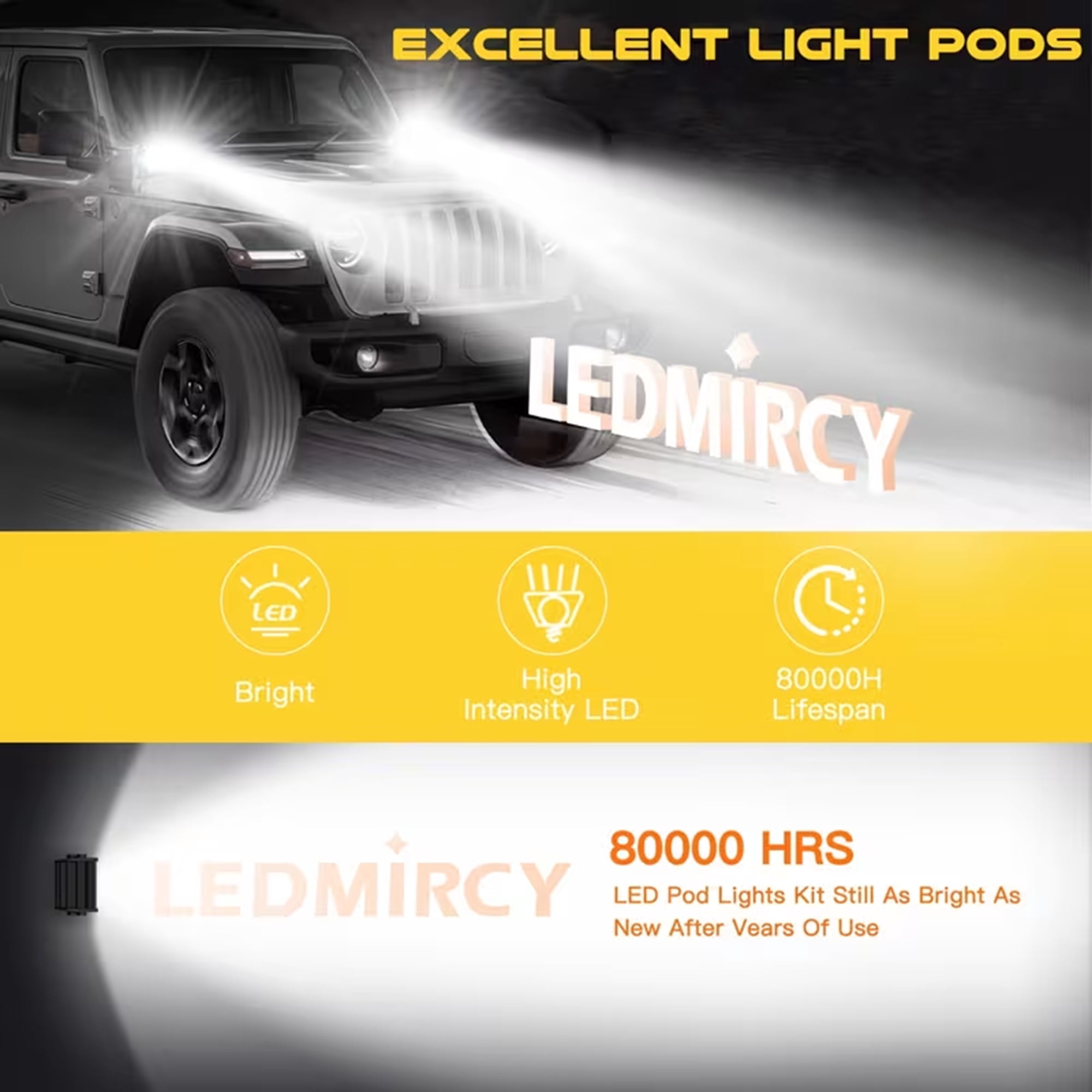LEDMIRCY 4 inch LED Pod Lights Kit with Round Toggle Switch Wiring Harness LED Light Bar 2 Lead Spot Flood Combo Beam White Driving off Road Lights for Truck Tractor Excavator Boat Atv Suv Utv Gmc