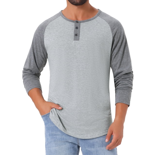 INSPIRE CHIC Camisetas de Hombre de Manga Larga Raglán Casual T-Shirts Henley S Gris