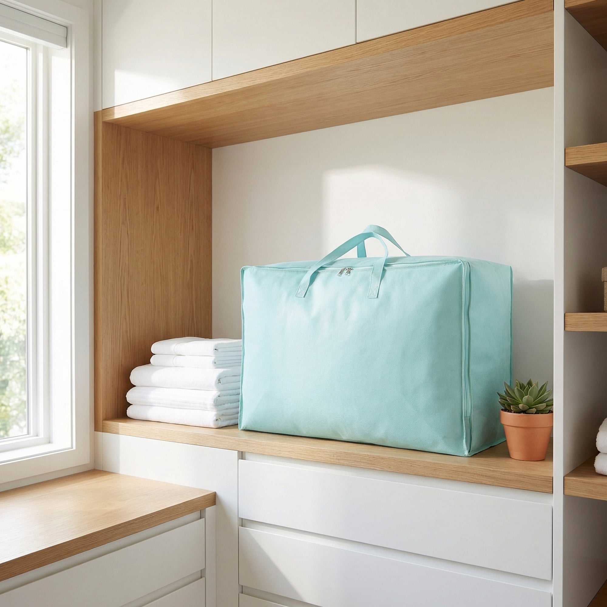 Unique Bargains Clothing Storage Bag Organize Bedroom and Closet Blue 21.3"x14.2"x7.1"