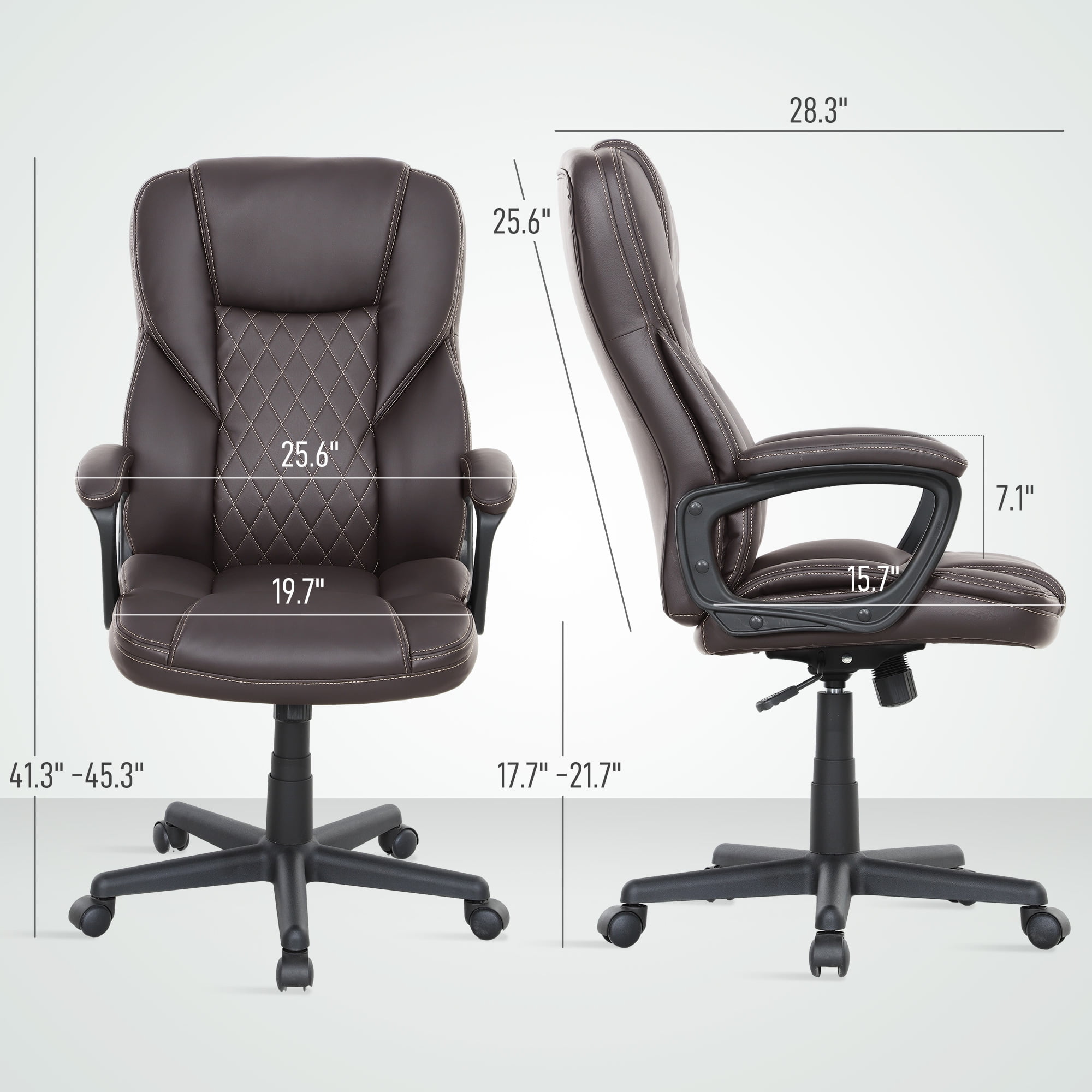 HOMCOM High Back Executive Office Chair, PU Leather Computer Desk Chair with Adjustable Height, Padded Armrests and Swivel Wheels, Brown