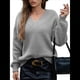thumbnail image 1 of Suéter de Larga con Cuello en V para Mujer, Suéter Holgado de Punto Grueso de Gran Tamaño. Gris XL, 1 of 8