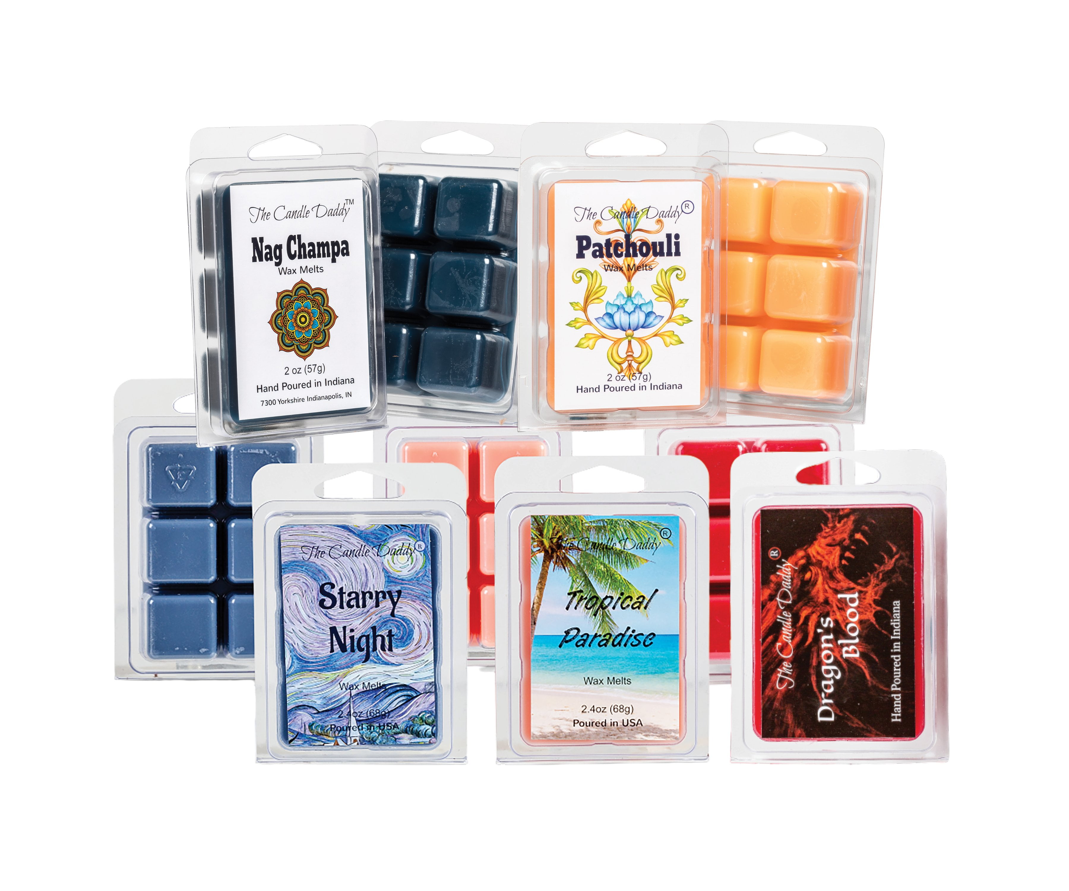 'Free Spirit Bundle'  Combo Set Of Five Scented Wax Melt Cubes - Nag Champa, Patchouli, Starry Night, Tropical Paradise, Dragon's Blood
