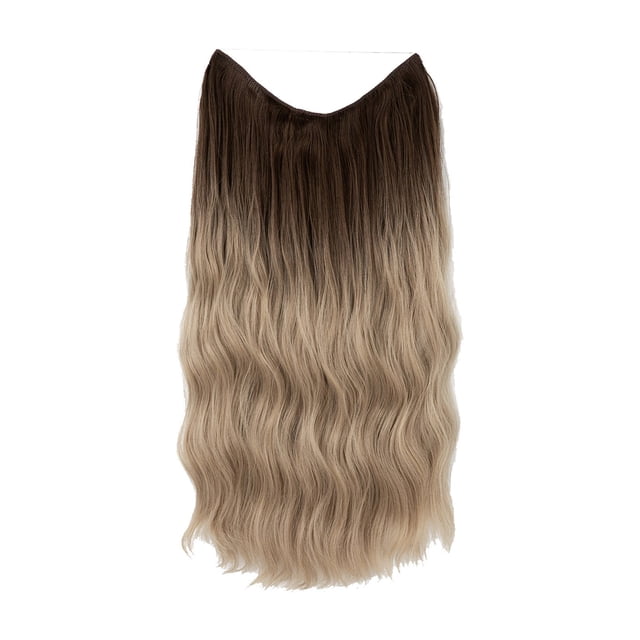 Extensión de cabello marrón con alambre, larga, sintética, con clip, ondulada, rizada, para mujer, 16 pulgadas, tamaño ajustable, diadema transparente