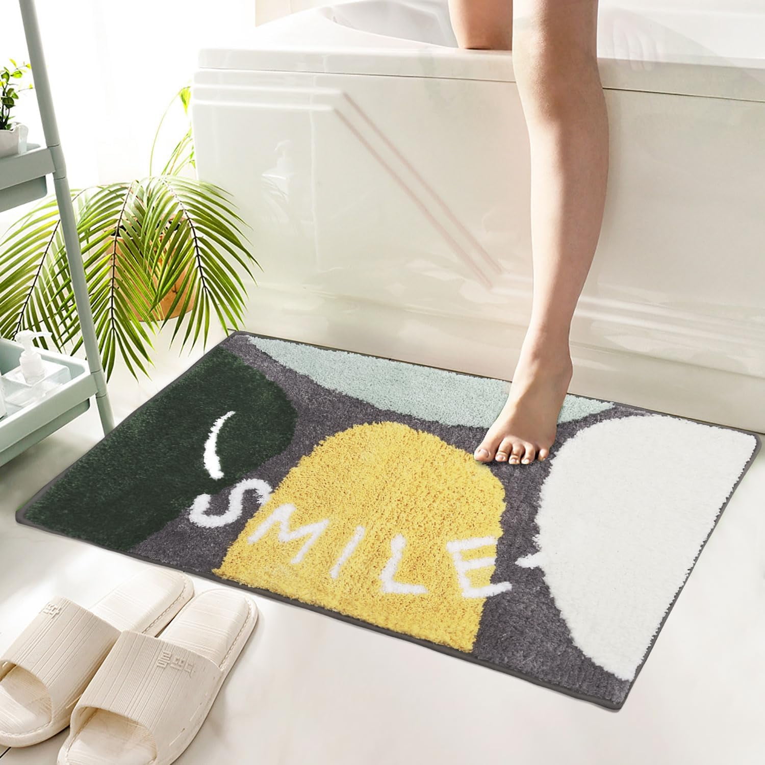 Bath Mat NonSlip Soft Bath Rugs Leaf Stone Rug Machine Washable Bathtub Mat Water Absorbent