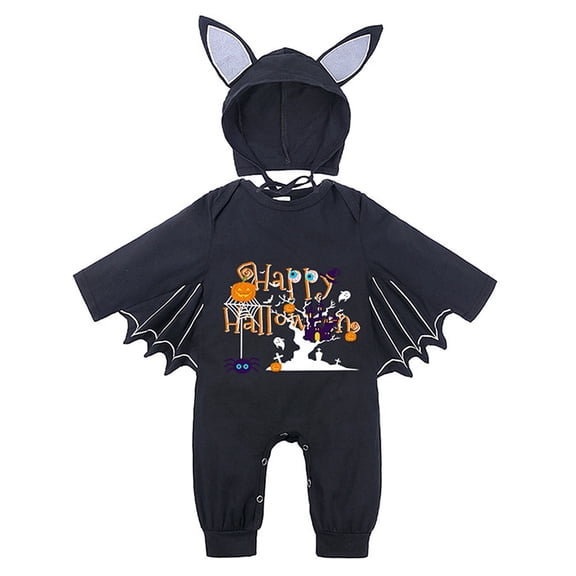 WIBACKER 3M-24M Infant Unisex Baby Halloween Dress Up Clothes Bat Wings Romper with Cap Newborn Animal Costumes