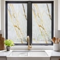 thumbnail image 3 of Marble White Gold Window Privacy Film, Modern Marbles Geometric Static Cling UV Sun Blocking Tint Film Heat Control Windows Films for Bedroom Bathroom, Window Stickers 17.7"x39.3", 3 of 8