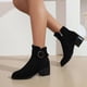 thumbnail image 4 of NECHOLOGY Botas Mujer Adulto Femenino Zapatos Botines para mujer Botas de mujer de moda Cremallera lateral de gamuza sólida Hebilla decorativa Tacón Botas de tacón grueso (Black, 6.5), 4 of 5
