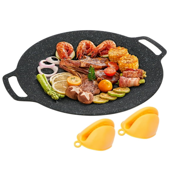 LINFANG Aluminium Alloy Non Stick Korean BBQ Grill Pan Even Heating Versatile Round Griddle Grill Pan for Home Kitchen Camping Travel