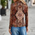 thumbnail image 3 of CCRFTGI Long Sleeve Shirts for Women Casual Polos Basic V Neck Collared T Shirts Fall Fashion Vintage Ethnic Print Lightweight Button Down Tops Beige S, 3 of 4