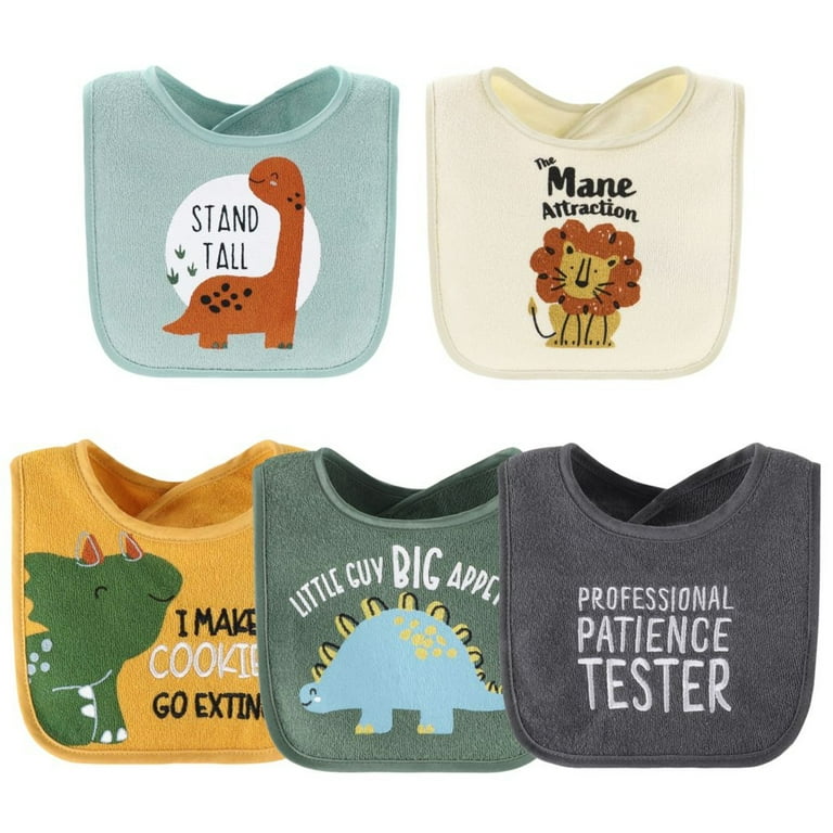 The Peanutshell Terry Feeding Baby Boy Bibs 10 Pack, Dino photo 3