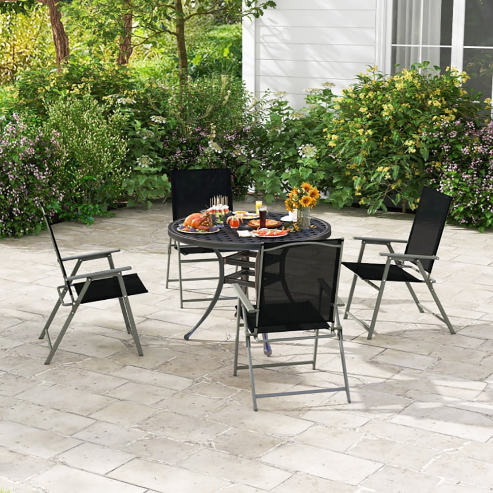 Demifill Set of 4 Patio Folding Chair Set, Folding Chairs with Rustproof Metal Frame, Patio Chairs with Strong 330 lbs Bearing Capacity, Reclining Patio Chairs for Outdoor, Black