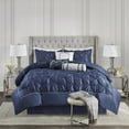 thumbnail image 5 of Madison Park Cal King Comforter Sets, 7-Piece Tufted Pintuk Bed in a Bag Bed Set, Satin Luxury Navy Comforter Bedding Set with Decor Pillow, 5 of 11