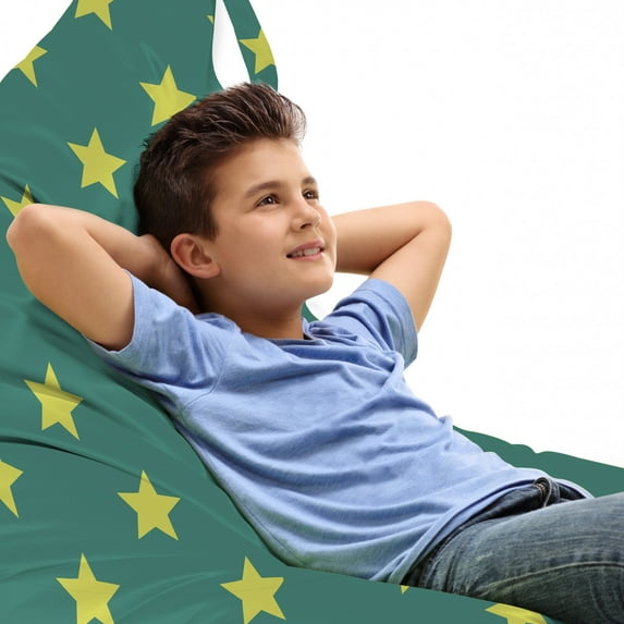 Stars Lounger Chair Bag, Vintage Style Geometric Pattern with Star Motifs in Green Shades, High Capacity Storage with Handle Container, Lounger Size, Jade Green Pale Green, by Ambesonne