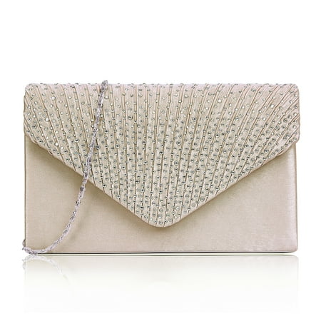 Evening Clutch Handbag Shoulder Bag - HDE Women Satin Diamante Evening Bag Clutch Purse Party Prom Ladies Handbag