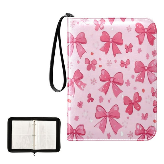400 Pockets Trading Cards Album,Card Binder 4-Pocket, Cards Collector Album Holder Fits 400 Cards with 50 Removable Sheets Pink Cute Bows
