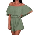 thumbnail image 1 of Fuwddey Summer Jumpsuits for Women Casual Rompers Wide Leg Ruffle One Shoulder Short Sleeve Lace-Up Overalls Beach Vacation Loose Outfits, 1 of 7
