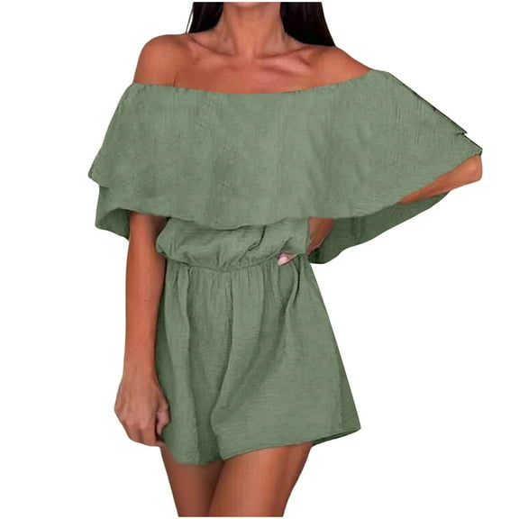 Women Boho Summer Romper Casual Floral Print Off Shoulder Strapless Shorts Jumpsuits