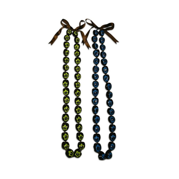 Hawaiian Hand-Painted Honu Kukui Nut Lei Necklace 32 inches