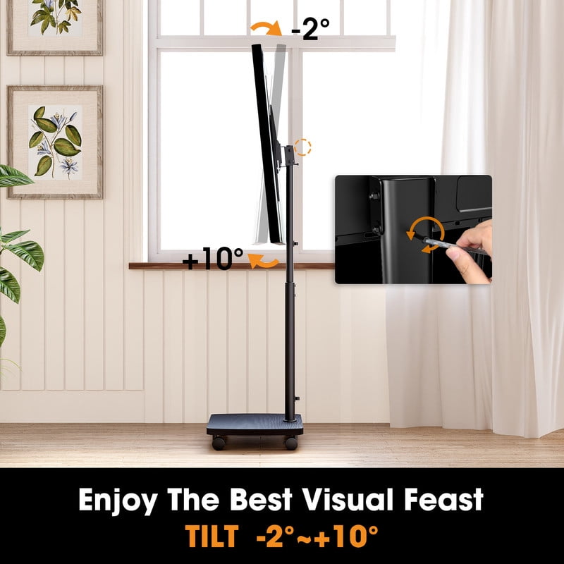AOKCOS Portable Mobile TV Stand on Wheels, 8-Level Height Adjustable