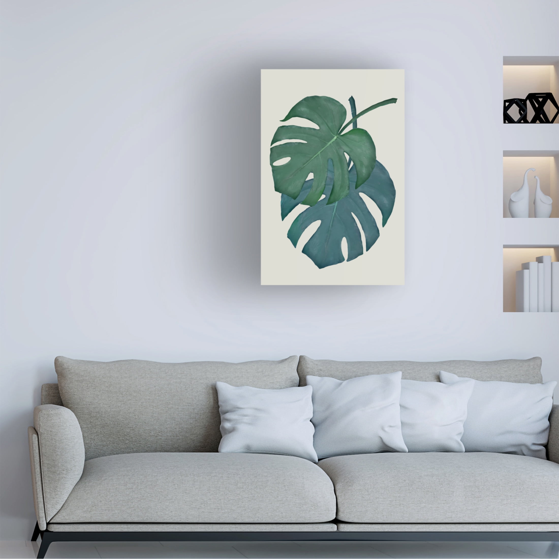 Canvas Wall Art - Pictufy Studio Ii 'Monstera Aqua 06' Wall Art for Living Room, Bedroom, or Office Décor by Trademark Fine Art - 16 x 24 Inches