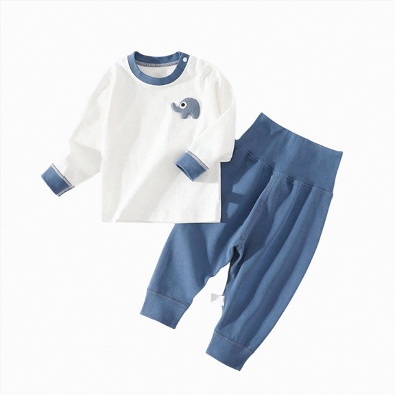 masbird Boys Girls Cotton Pajamas 2Pieces Set Long Sleeve Toddler Kids Clothes Fall Winter Sleepwears for 6-12 Months 12-24 Months 2 3 4 5 6 7 8 9 T Children(Blue,5-6 Y)