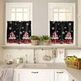 thumbnail image 4 of Christmas Gnomes Kitchen Curtains and Valances Set, Rod Pocket Curtains Tier Farmhouse Window Curtains 24 Inch Length, Xmas Red Flowers Leaves Snowflake Black 3 Piece Kitchen Curtains Set, 4 of 6