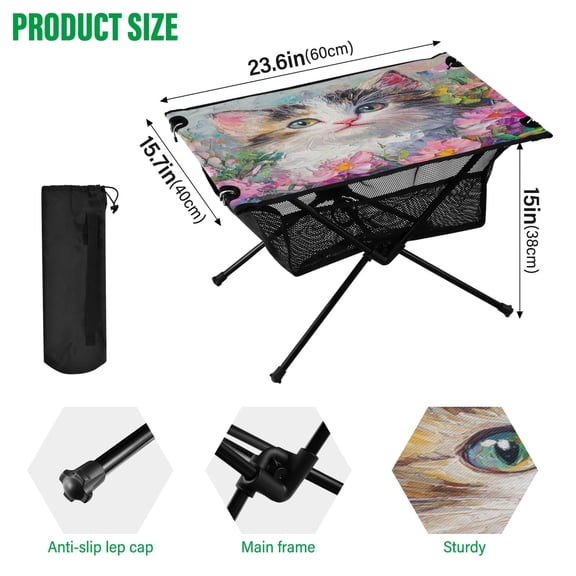 BZSMCE Camping Tables Simple Folding Table Whiskered Wonder in Petals Pattern Size:23.6*15.7in