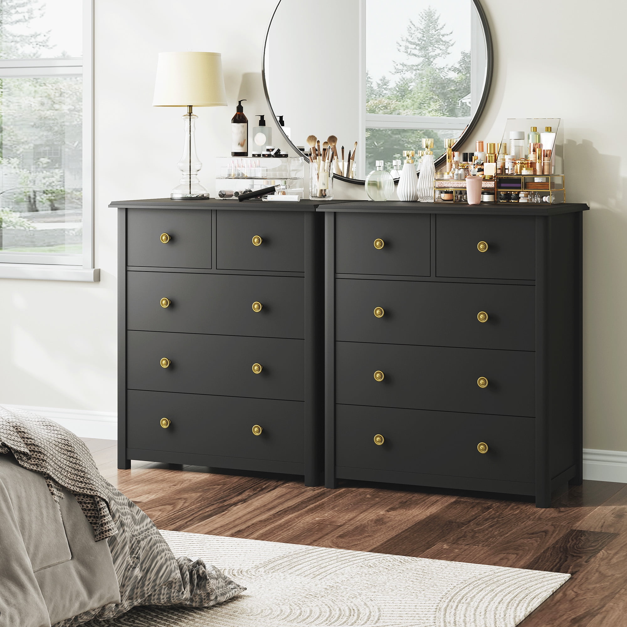 5-Drawer Wood Dresser for Bedroom,Tall Chest of Drawers Storage Cabinet for Living Room,Hallway, Office,Black
