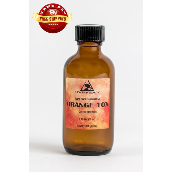 ORANGE 10X (10 FOLD) ESSENTIAL OIL ORGANIC AROMATHERAPY GLASS BOTTLE 2 OZ, 59 ml