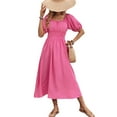 thumbnail image 2 of Innerwin Robes Maxi Couleur Unie Femmes Robe d'Été de Plage Robe de Soirée Manches Courtes Robe Longue Ample Rose Rouge G, 2 of 6