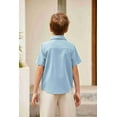 thumbnail image 6 of Arshiner Boys Cuban Guayabera Shirt Cotton Linen Button Down Shirt Light Blue 9-10 Years, 6 of 9