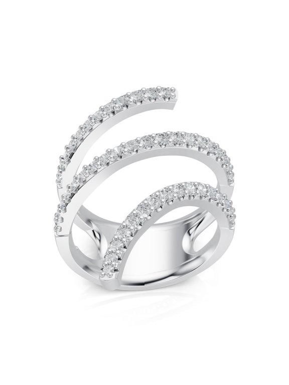 0.77 Carat Lab Grown Diamond Open Look Ring in 14K White Gold (VVS, F Color) 48 Round Stones, Elegant Modern Design, Sizes 9