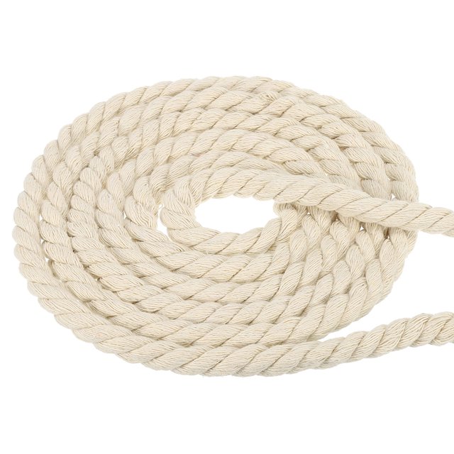 Unique Bargains Natural Twisted Cotton Rope 1/2 Inch x 98 Feet 3 Strand Tug of War Rope with Sealing Tape Beige