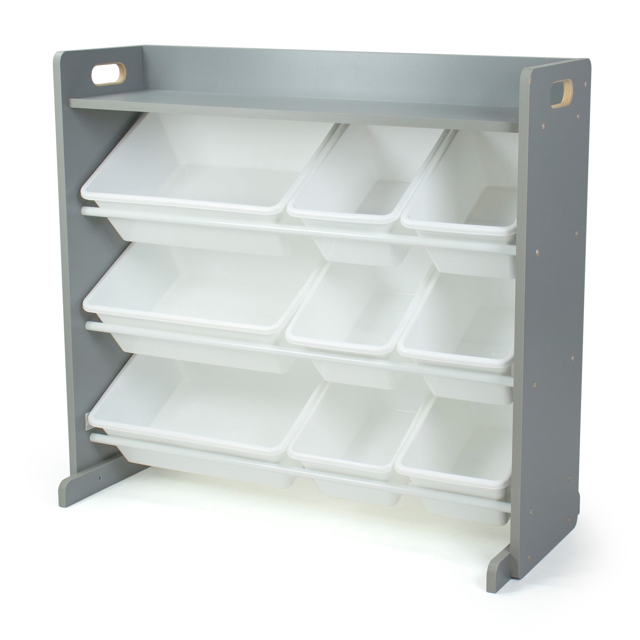 Humble Crew Kids Toy Storage Organizer with Shelf and 9 Plastic Storage Bins, Light Grey/White