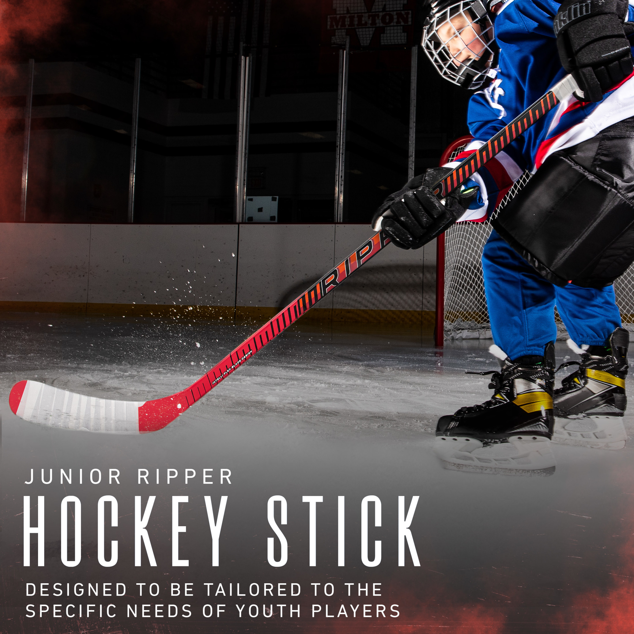 Franklin Sports Junior Ice Hockey Stick - Ripper Right Handed Ice Kids Hockey Stick - 55" Inch Junior Composite Hockey Stick for Youth Hockey - 50 Flex + Textured Grip Ice Hockey Stick - Righty
