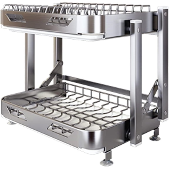 Stainless Steel 3 Tier Dish Drying Rack, Foldable Dish Rack with Drain Board, Utensil Holder, Cutting Board Holder, Rustproof Dish Drainer for Kitchen Countertop