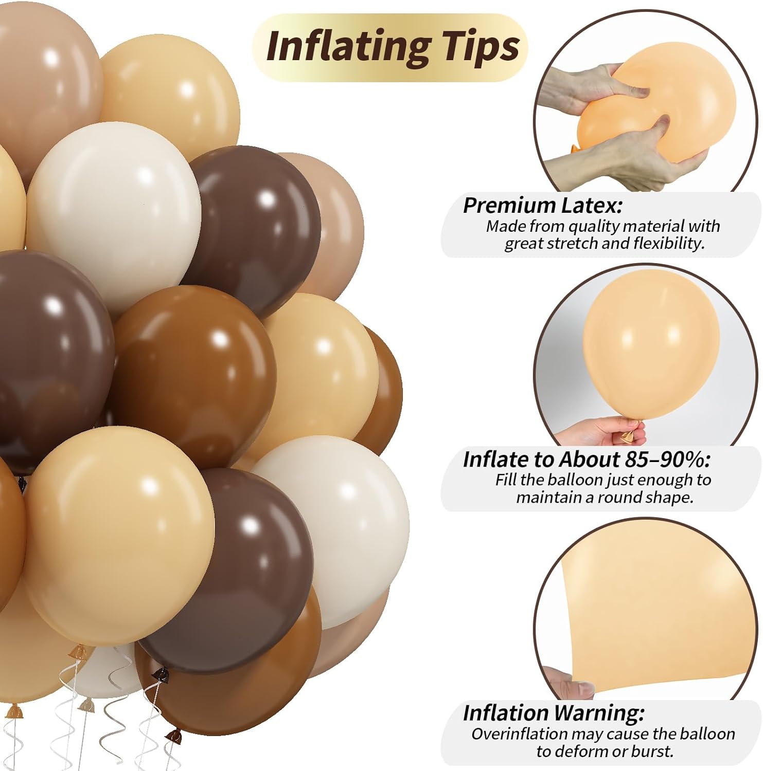Brown Balloons, 50 PCS 12 Inch Double Stuffed Dark Brown Coffee Tan Latex Helium Party Balloons Sand White Nude  Neutral Balloon for Bear Birthday Baby Shower Wedding Thanksgiving Party Decorati