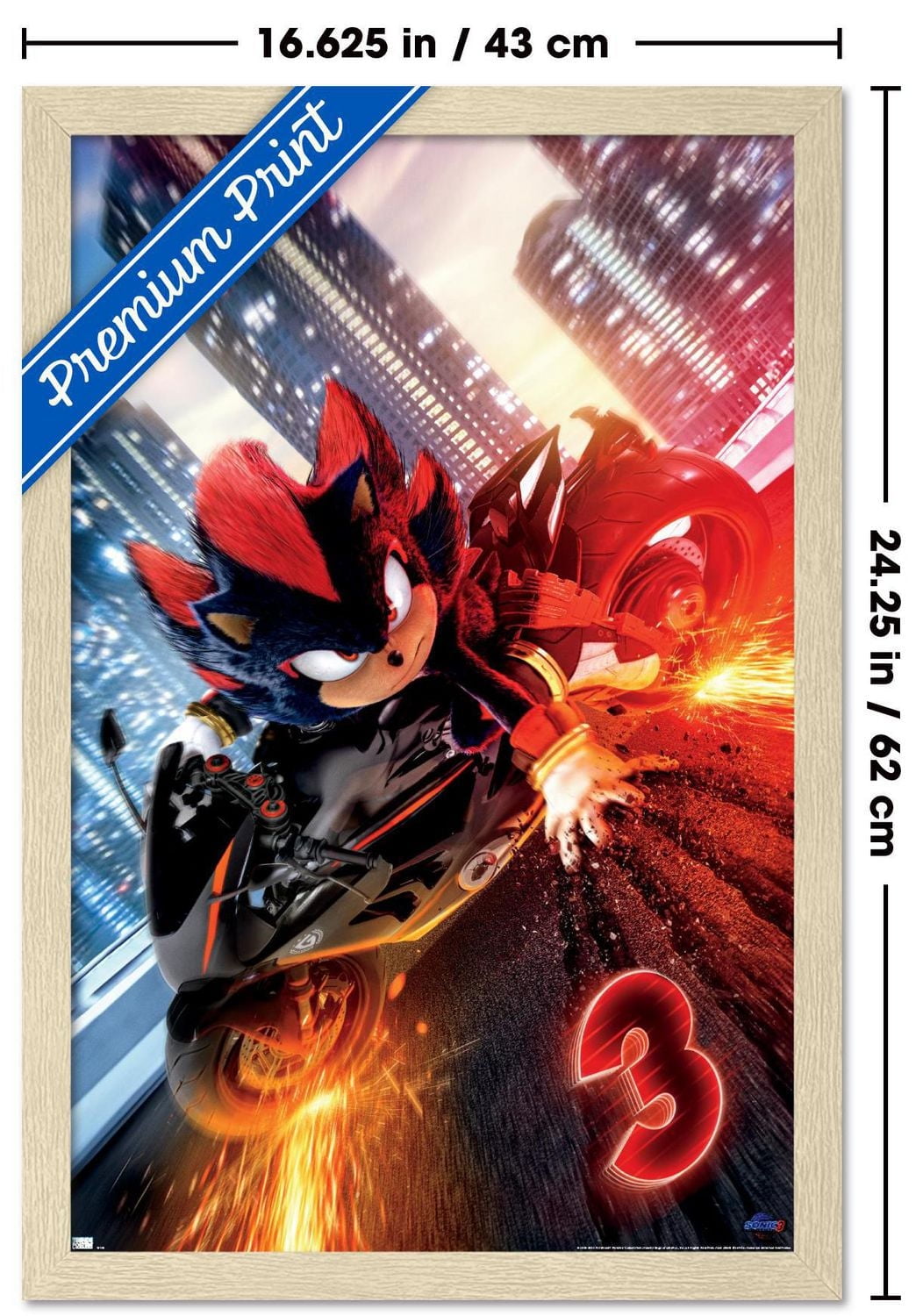 Sonic the Hedgehog 3 - Shadow Motorcycle One Sheet Wall Poster, 14.725" x 22.375" Framed