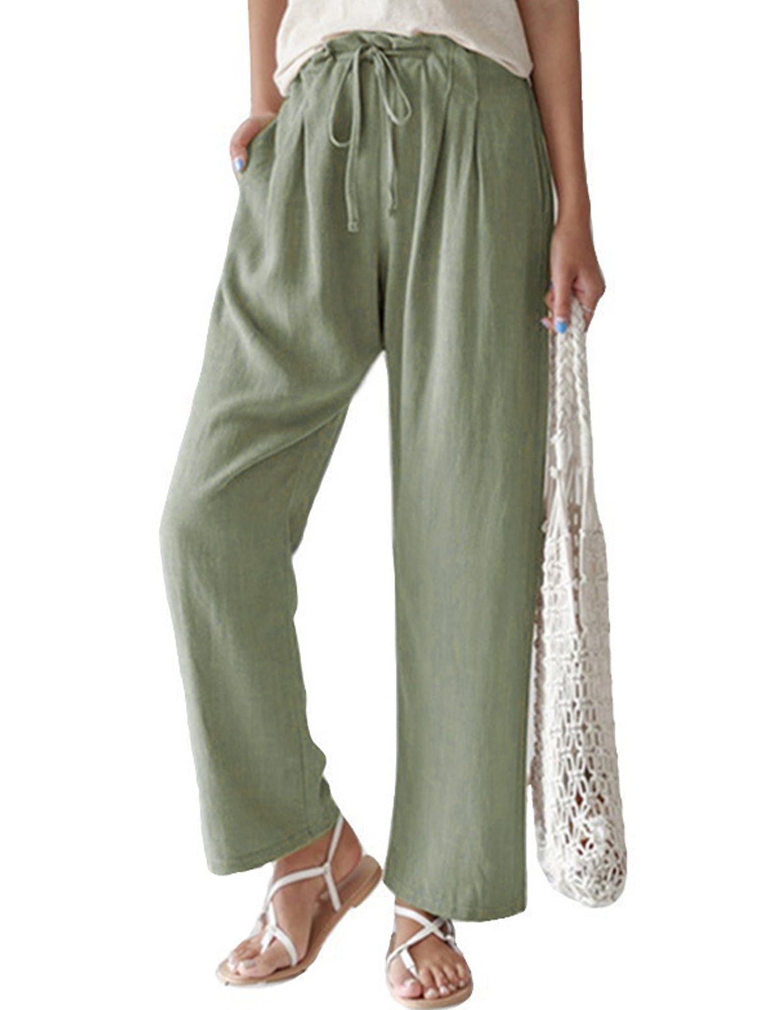 Womens Casual Loose Plain Trousers Ladies Summer Boho Baggy Wide Leg Pants  S-5XL | eBay