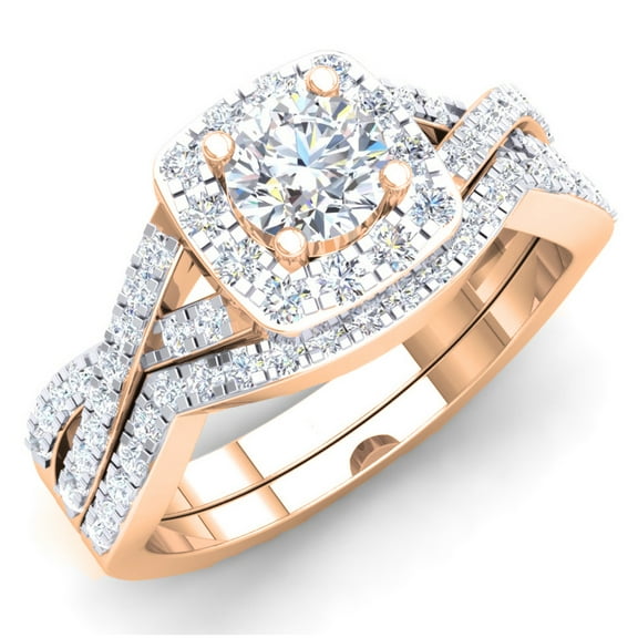 Dazzlingrock Collection 1.00 Carat (ctw) 14K Round White Diamond Ladies Shank Engagement Ring Set 1 CT, Rose Gold, Size 7