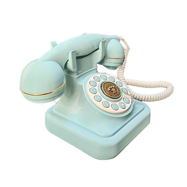 Teléfono retro con cable, novedoso teléfono clásico de escritorio con cable para hotel, cafetería y dormitorio. Azul