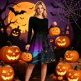 thumbnail image 5 of Women's Halloween Dress Pumpkin Hepburn Crew Neck Horror Dresses Bat 1950s Long Sleeve Spooky Swing Dress with Belt S, 5 of 6