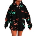 thumbnail image 2 of Women's Halloween Hoodies Pumpkin Ghost Print Oversized Pullover Long Sleeve Drawstring Sweatshirt Spooky Tops with Pocket, 2 of 5