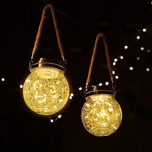 Roshwey Hanging Solar Lights 2 Pack 30 Led Crackled Glass Ball Warm White Waterp