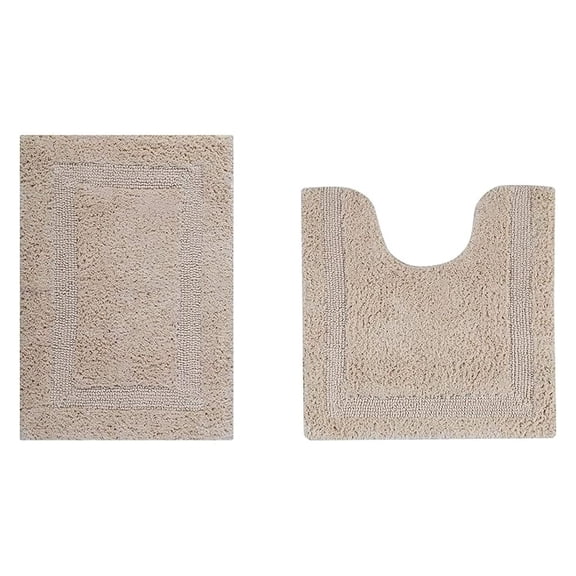 2 Piece Bath Rug Sets Sand Bathmat, Contour Reversible Super Soft, Cotton Bath Room Rug Water Absorbent Machine Washable for Bath Room Floor Decor, Door, Toilet Base Lux Collection