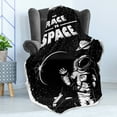 thumbnail image 4 of Astronaut Soft Flannel Fleece Throw Blanket, Race to Space Retro Image with Space Crafts Planets Astronaut vs Cosmonauts, Cozy Plush for Indoor and Outdoor Use, 60" x 80", Black White, by Ambesonne, 4 of 5